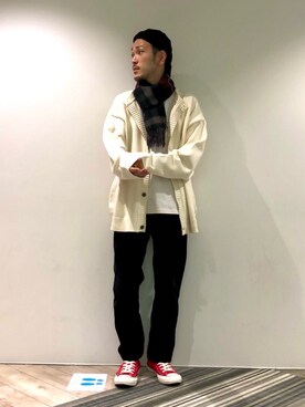 「JUNRED（ジュンレッド）のアイテム（ニットキャップ/ビーニー）」を使った、makoさん（メンズ・172cm）の冬コーディネート