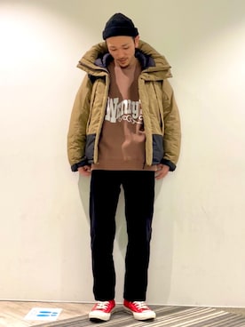 「JUNRED（ジュンレッド）のアイテム（ニットキャップ/ビーニー）」を使った、makoさん（メンズ・172cm）の冬コーディネート