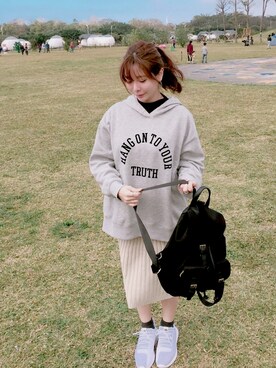 「帽T」｜Irene Chenさん（レディース・155cm）の冬コーディネート