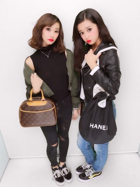 「＃デニム」｜「アイテム（ライダースジャケット）」を使った、さきえさん（レディース・164cm）の冬コーディネート