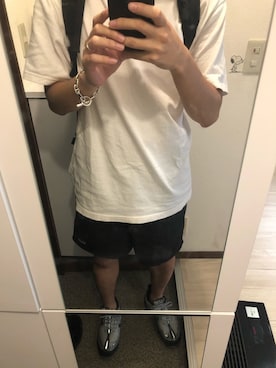 「UNIQLO（ユニクロ）のオーバーサイズクルーネックT（半袖）（Tシャツ/カットソー、ホワイト系）」を使った、Shinya さん（メンズ・173cm）の夏コーディネート