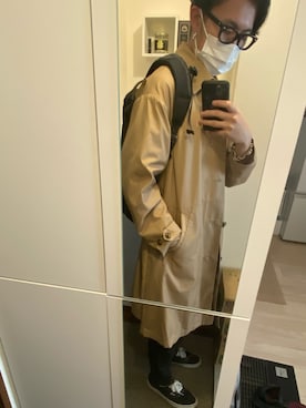 「RAGEBLUE（レイジブルー）のアイテム（トレンチコート、ベージュ系）」を使った、Shinya さん（メンズ・173cm）の冬コーディネート