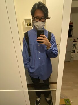 「NAUTICA（ノーティカ）のNAUTICA/ノーティカ “TOO BIG” Broad BD Shirt “Flag”/"トゥー ビッグ" ブロードBDシャツ“フラッグ”（シャツ/ブラウス、ブルー系）」を使った、Shinya さん（メンズ・173cm）の春コーディネート