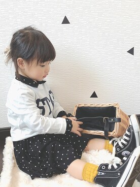 「ドットワンピ」｜「アイテム（シャツワンピース）」を使った、♡reinaaa♡さん（キッズ・90cm）の春コーディネート