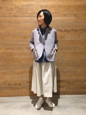 「DANTON（ダントン）のアイテム（トップス）」を使った、BSHOPみなとみらいスタッフさん（レディース・160cm）の春コーディネート