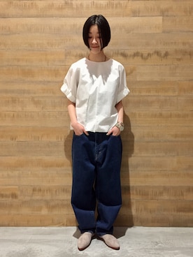 「nicholson and nicholson（ニコルソンアンドニコルソン）のアイテム」を使った、BSHOPみなとみらいスタッフさん（レディース・158cm）の春コーディネート