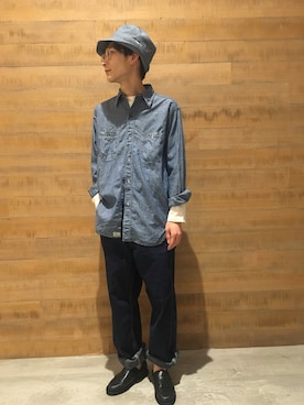 「orSlow（オアスロウ）のアイテム（トップス）」を使った、BSHOPみなとみらいスタッフさん（メンズ・160cm）の春コーディネート