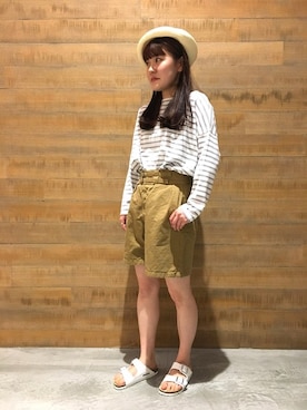 「orcival」｜「アイテム（ハンチング/ベレー帽）」を使った、BSHOPみなとみらいスタッフさん（レディース・160cm）の春コーディネート