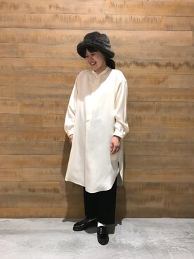 「KIJIMA TAKAYUKI」｜「アイテム（シャツワンピース）」を使った、BSHOPみなとみらいスタッフさん（レディース・153cm）の秋コーディネート