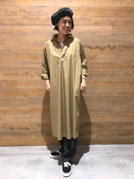 「KIJIMA TAKAYUKI」｜「アイテム（シャツワンピース）」を使った、BSHOPみなとみらいスタッフさん（レディース・170cm）の秋コーディネート