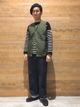 「Scye（サイ）のアイテム（パンツ）」を使った、BSHOPみなとみらいスタッフさん（メンズ・178cm）の秋コーディネート