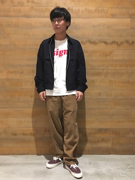 「cellar door」｜「アイテム（Tシャツ/カットソー）」を使った、BSHOPみなとみらいスタッフさん（メンズ・170cm）の秋コーディネート