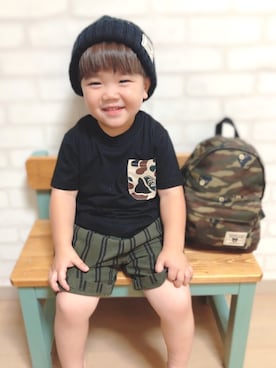 「DOUBLE_B（ダブルビー）のアイテム（バッグ）」を使った、HYHAmamさん（キッズ・90cm）の夏コーディネート