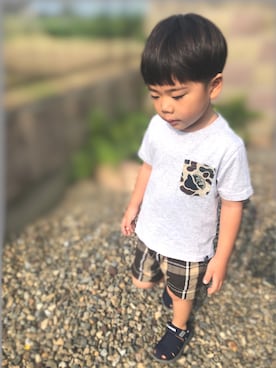 「MIKI HOUSE（ミキハウス）のアイテム（サンダル）」を使った、HYHAmamさん（キッズ・100cm）の夏コーディネート