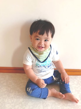 「アイテム（スタイ/よだれかけ、グリーン系）」を使った、HYHAmamさん（キッズ・80cm）の夏コーディネート