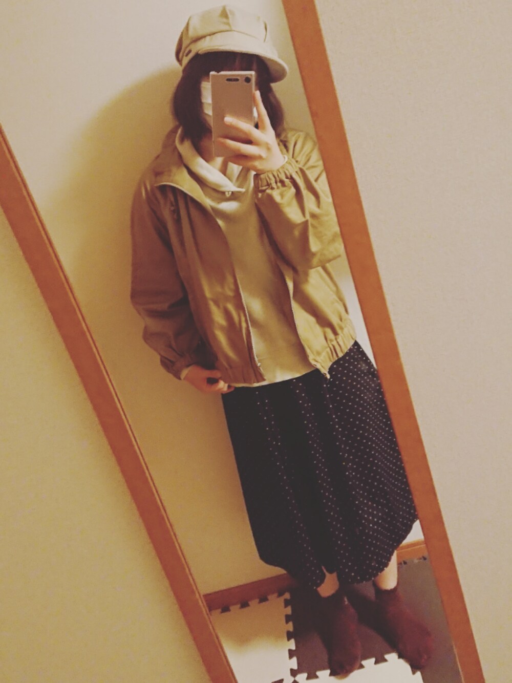 「はるコーデ、春コーデ、ラクチンコーデ、古着、used、古着MIX、used mix、キャスケット、カジュアルコーデ」｜「RALPH LAURENのアイテム（トップス、ベージュ系）」を使った、まっちゃんさん（レディース・157cm）の春コーディネートの1枚目の写真