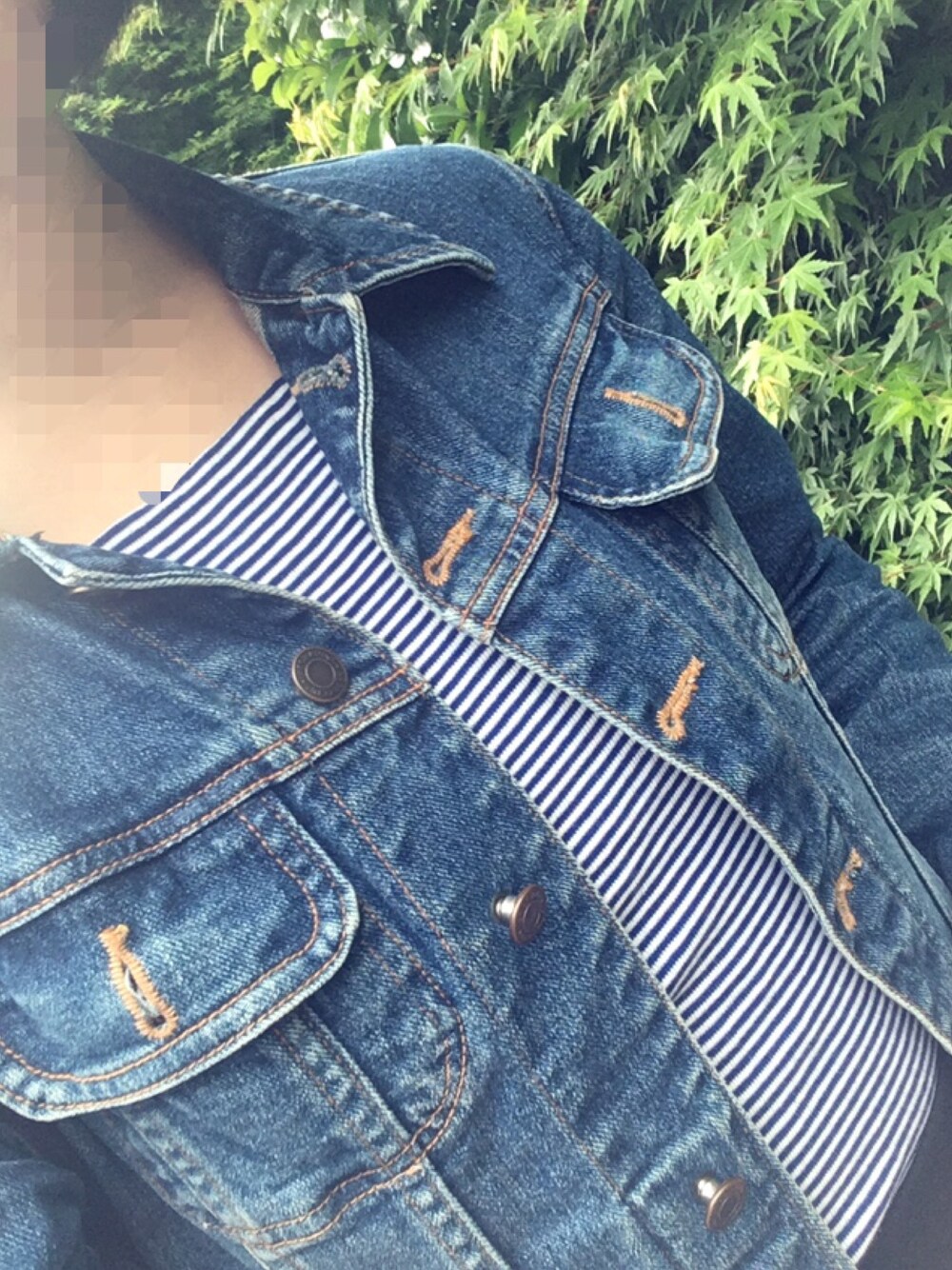 「カジュアル、青、デニム、GUコーデ」｜「GUの（GU）ターンバックオフショルダーＴ（半袖）（トップス、ブルー系）」を使った、ゆ い ま み 🌨さん（レディース・151cm）の春コーディネートの1枚目の写真