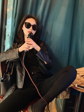 「stradivarius（ストラディバリウス）のアイテム（ライダースジャケット）」を使った、pinklemonhさん（レディース・168cm）の冬コーディネート