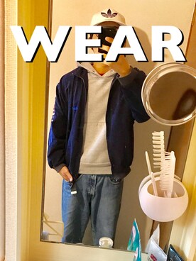 「adidas Originals（アディダスオリジナルス）のアイテム（キャップ、ホワイト系）」を使った、うみおさん（メンズ・165cm）の秋コーディネート