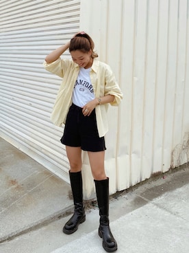 「CANAL JEAN（キャナルジーン）のvia j(ヴィアジェイ) カラーストライプシャツ（シャツ/ブラウス）」を使った、CANAL JEAN 神戸店さん（レディース・163cm）の春コーディネート