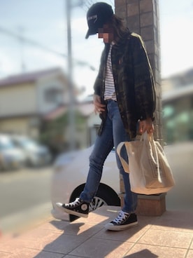 「柄×柄」｜「アイテム（腕時計）」を使った、なぁちゃん、さん（レディース・160cm）の秋コーディネート