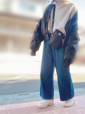 「ボリュームニット」｜「アイテム（MA-1）」を使った、なぁちゃん、さん（レディース・160cm）の冬コーディネート