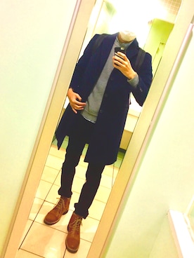 「LEE」｜「アイテム（チェスターコート）」を使った、kさん（メンズ・178cm）の冬コーディネート