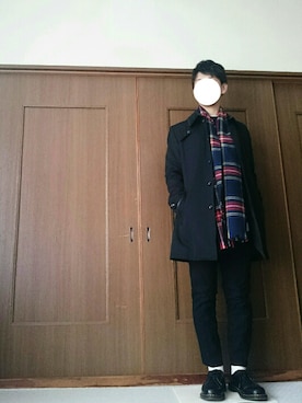 「COMME CA ISM（コムサイズム）のアイテム（ステンカラーコート）」を使った、sho.さん（メンズ・167cm）の冬コーディネート