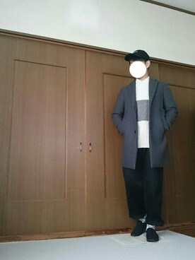 「靴下チラ見せ」｜「アイテム（チェスターコート）」を使った、sho.さん（メンズ・167cm）の冬コーディネート