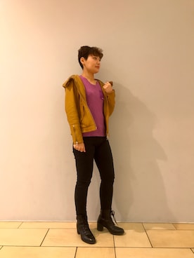 「レースアップシューズ」｜「アイテム（ライダースジャケット）」を使った、みーちゃんさん（レディース・164cm）の冬コーディネート