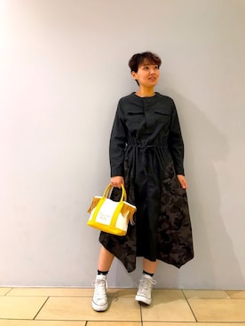 「ミニトート」｜「アイテム（ワンピース/ドレス）」を使った、みーちゃんさん（レディース・164cm）の冬コーディネート