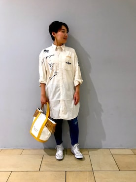 「刺繍」｜「アイテム（シャツワンピース）」を使った、みーちゃんさん（レディース・164cm）の冬コーディネート