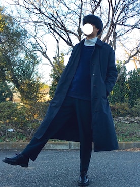 「チロリアンシューズ」｜「アイテム（ステンカラーコート）」を使った、ゆうさん（メンズ・172cm）の冬コーディネート