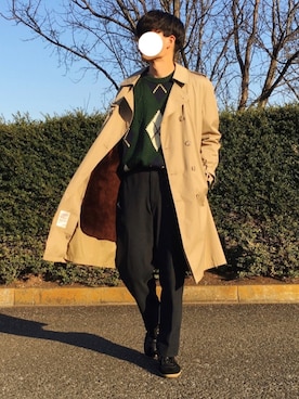 「ジャーマントレーナー」｜「アイテム（トレンチコート）」を使った、ゆうさん（メンズ・172cm）の冬コーディネート