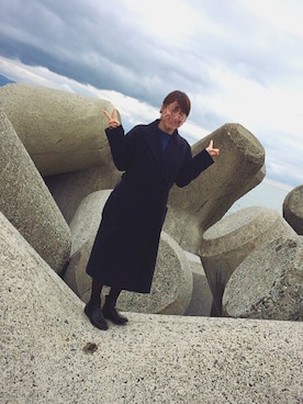 「海」｜「アイテム（チェスターコート）」を使った、るうさん（レディース・153cm）の春コーディネート