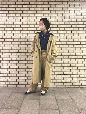 「古着好きな人と繋がりたい」｜「アイテム（トレンチコート）」を使った、sayanoさん（レディース・158cm）の冬コーディネート