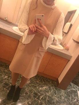「同窓会」｜「アイテム（ワンピース/ドレス、ベージュ系）」を使った、ゆかりんさん（レディース・161cm）の冬コーディネート