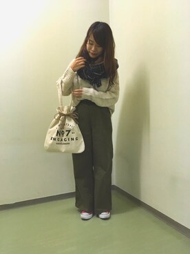 「Samansa Mos2 blue（サマンサモスモスブルー）のアイテム（チノパンツ）」を使った、togashiさん（レディース・158cm）の秋コーディネート