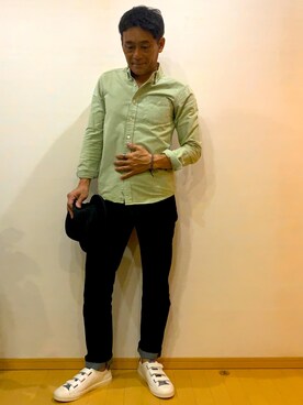 「Saturdays NYC（サタデーズ ニューヨークシティ ）のアイテム（シャツ/ブラウス、グリーン系）」を使った、okagolさん（メンズ・168cm）の春コーディネート