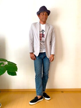 「ハットコーデ」｜「アイテム（スリッポン）」を使った、okagolさん（メンズ・168cm）の春コーディネート