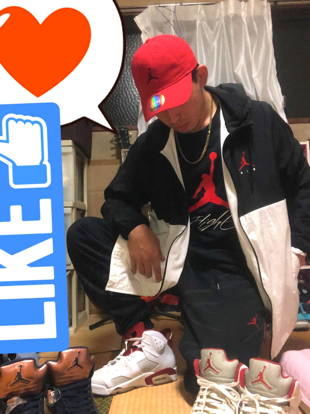「Jordan」｜「AIR JORDANのアイテム（キャップ、レッド系）」を使った、takahiroさん（メンズ・172cm）の春コーディネートの1枚目の写真