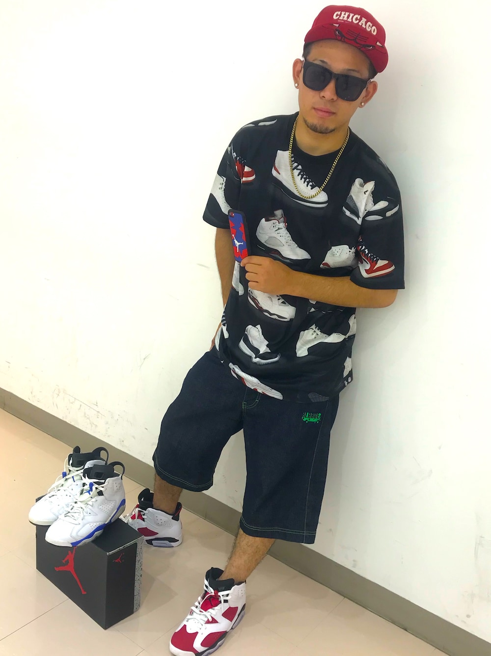 「ジョーダン6、ジョーダン好き集まれ！、スト系」｜「AIR JORDANのアイテム（キャップ、レッド系）」を使った、takahiroさん（メンズ・172cm）の夏コーディネートの1枚目の写真