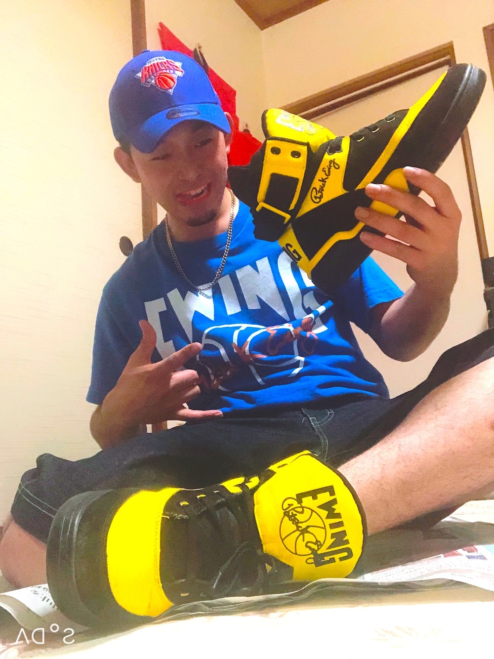 「スニーカー、ewing、HIPHOP、NBA、ニューヨーク・ニックス、パトリック・ユーイング、XL」｜「NEW ERAのアイテム（帽子、ブルー系）」を使った、takahiroさん（メンズ・172cm）の夏コーディネートの1枚目の写真
