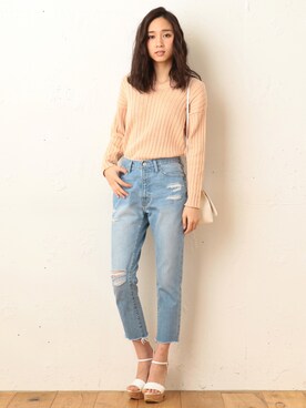 「ROYAL PARTY（ロイヤルパーティー）のアイテム（デニムパンツ）」を使った、Roomy'sさん（レディース・167cm）の冬コーディネート