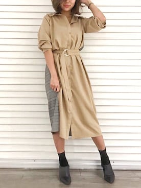 「ブラウンコーデ」｜「アイテム（シャツワンピース）」を使った、Roomy'sさん（レディース・167cm）の秋コーディネート