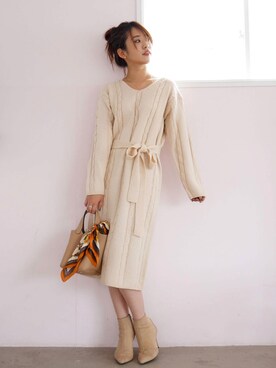 Zozo限定 ケーブルニットワンピースを使った人気ファッションコーディネート Wear