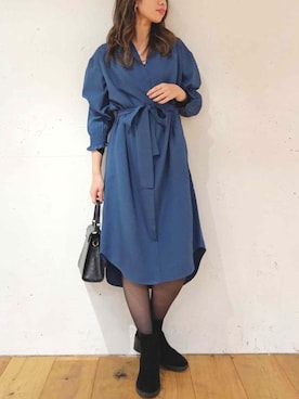「Roomy's（ルーミーズ）のアイテム（シャツワンピース）」を使った、Roomy'sさん（レディース・163cm）の冬コーディネート