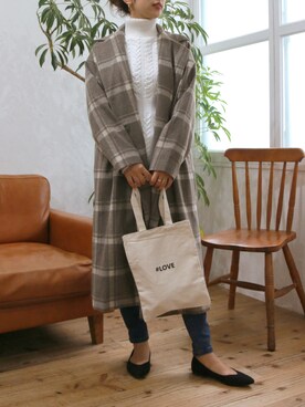 「チェック柄に恋してる」｜「アイテム（チェスターコート）」を使った、Roomy'sさん（レディース・163cm）の冬コーディネート