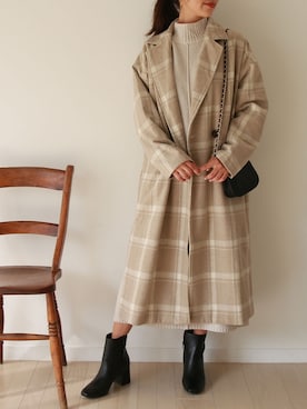 「チェック柄に恋してる」｜「アイテム（チェスターコート）」を使った、Roomy'sさん（レディース・163cm）の冬コーディネート