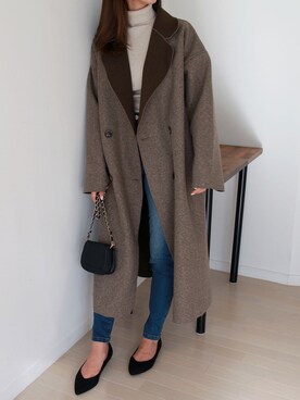 「ブラウンコーデ」｜「アイテム（チェスターコート）」を使った、Roomy'sさん（レディース・163cm）の冬コーディネート